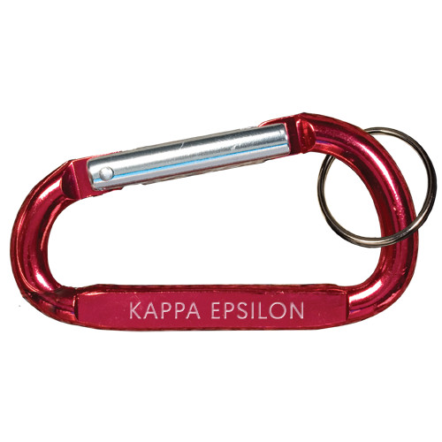  Red Carabiner with Split Ring - Kappa Epsilon Word Mark Engraved