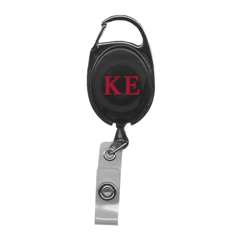  Black Oval Retractable Badge Holder w/Clip - One Color Greek Letters