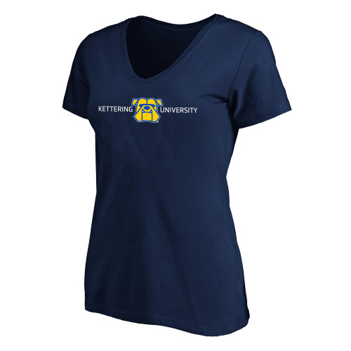  Womens Plus Navy V Neck T Shirt - Kettering University with Mascot Head
