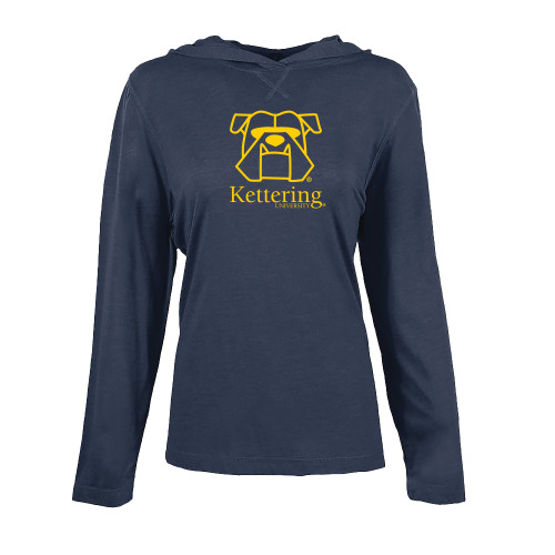  Womens Navy Heather Long Sleeve Hooded Tee - Primary Mark