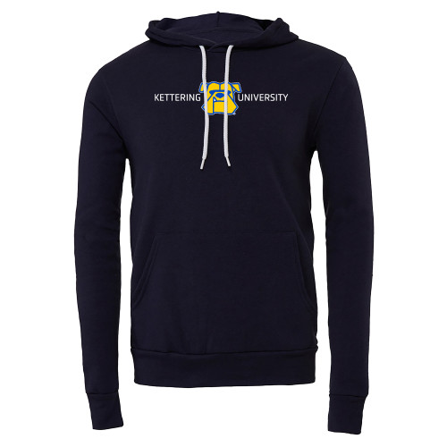  Bella + Canvas Navy Fleece Hood - Kettering University with Mascot Head