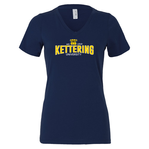  Bella + Canvas Womens Navy V Neck Cotton T Shirt - Arched Est Date