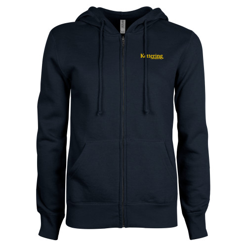  ENZA Womens Navy Fleece Full Zip Hoodie - Kettering University Wordmark