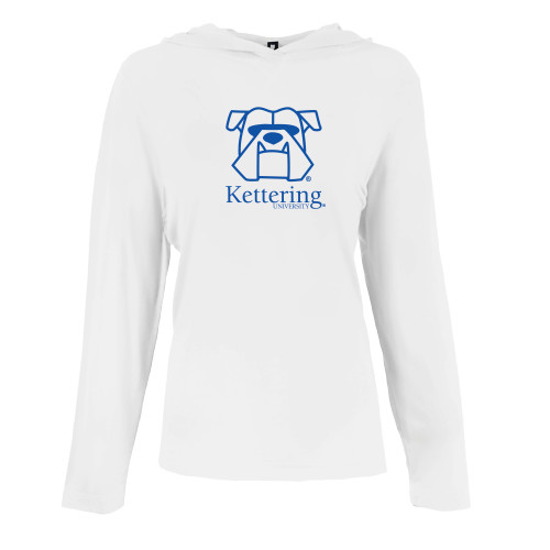  Womens White Long Sleeve Hooded Tee - Primary Mark