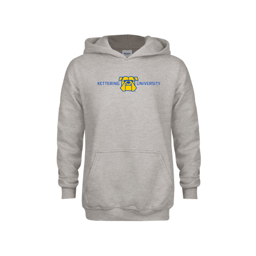  Youth Grey Fleece Hood - Kettering University with Mascot Head