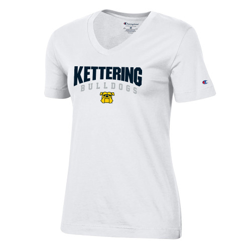 Kettering Champion Womens White VNeck Tee-XS