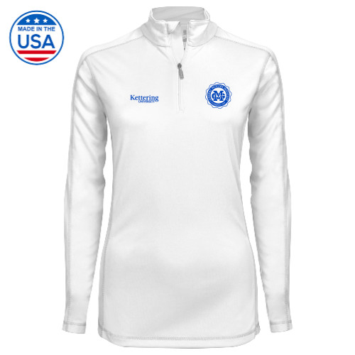  Syntrel Womens White Interlock 1/4 Zip - General Motors Institute Seal