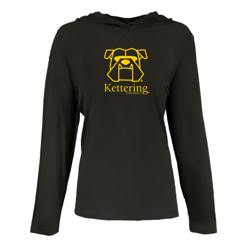  Womens Black Long Sleeve Hooded Tee - Primary Mark