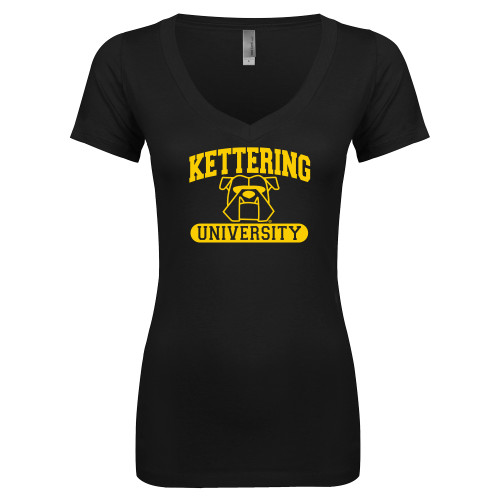  Next Level Womens Black Ideal V Tee - Arched Kettering University in Bar