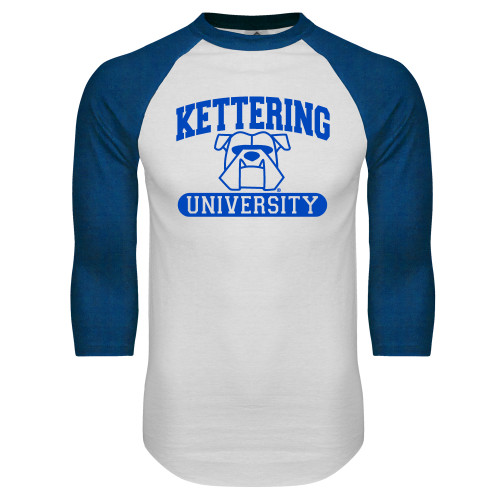  White/Royal Raglan Baseball T Shirt - Arched Kettering University in Bar