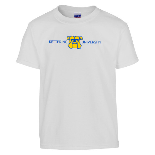  Youth White T Shirt - Kettering University with Mascot Head