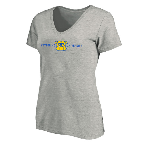  Womens Plus Heather Grey V Neck T Shirt - Kettering University with Mascot Head