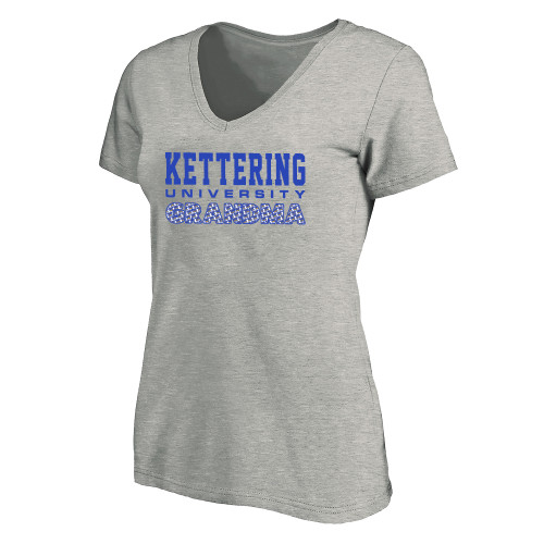  Womens Plus Heather Grey V Neck T Shirt - Kettering University Grandma with Pattern