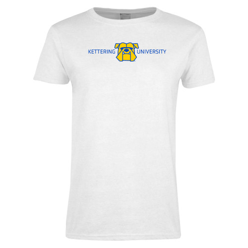  Womens White Short Sleeve Tee - Kettering University with Mascot Head
