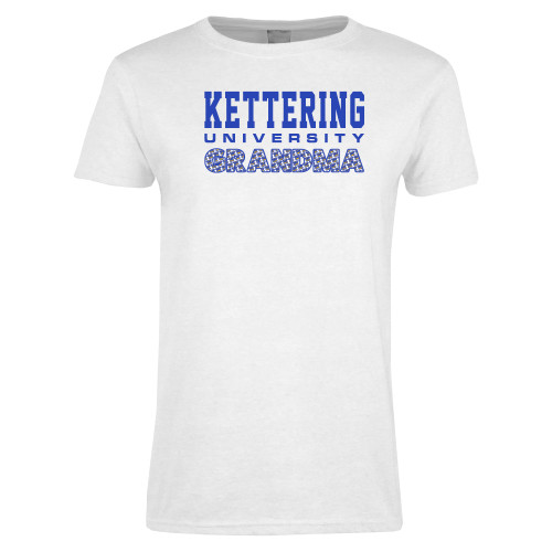  Womens White Short Sleeve Tee - Kettering University Grandma with Pattern