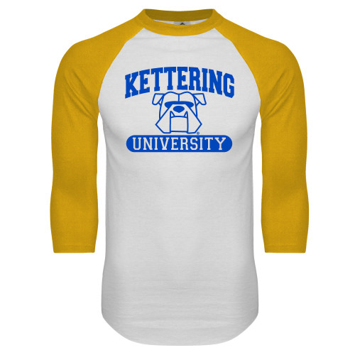  White/Gold Raglan Baseball T Shirt - Arched Kettering University in Bar