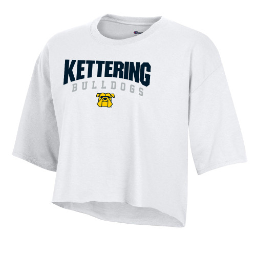  Champion Womens White Crop Tee - Arched Kettering Bulldogs