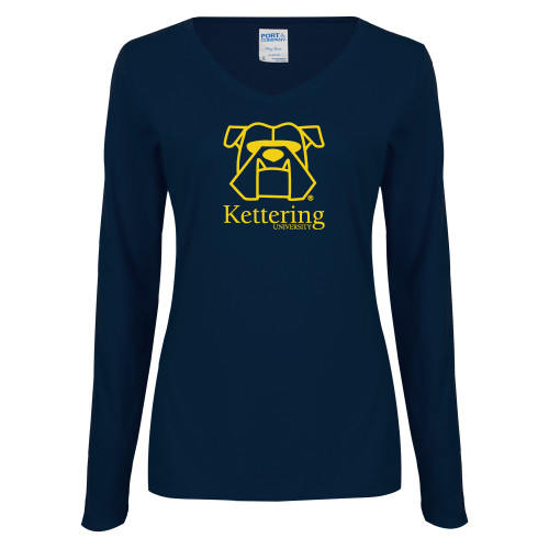  Womens Navy Long Sleeve V Neck Tee - Primary Mark