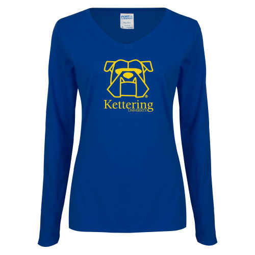  Womens Royal Long Sleeve V Neck Tee  - Primary Mark