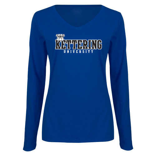  Womens Royal Long Sleeve V Neck Tee  - Kettering University Collegiate Stacked