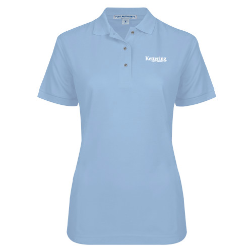  Womens Silk Touch Light Blue Pique Polo - Kettering University Wordmark