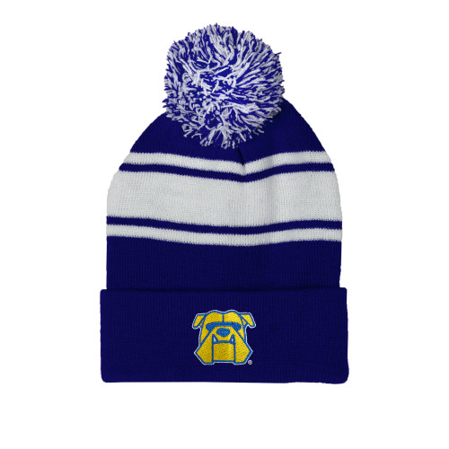 Kettering Royal/White Two Tone Knit Pom Beanie w/Cuff
