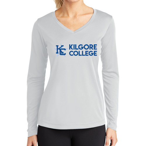  Womens White Performance Long Sleeve V Neck Shirt - Kilgore Horizontal