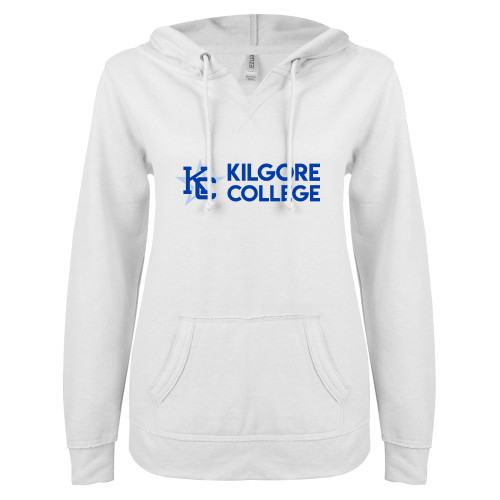  ENZA Womens White V Notch Raw Edge Fleece Hoodie - Kilgore Horizontal