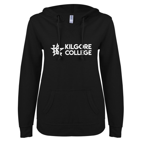  ENZA Womens Black V Notch Raw Edge Fleece Hoodie - Kilgore Horizontal