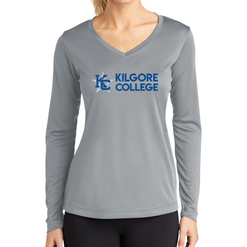  Womens Grey Performance Long Sleeve V Neck Shirt - Kilgore Horizontal