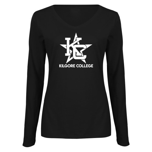  Womens Black Long Sleeve V Neck Tee  - Primary