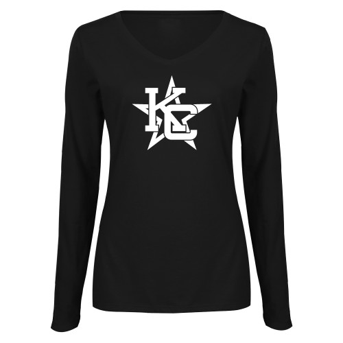  Womens Black Long Sleeve V Neck Tee  - KC