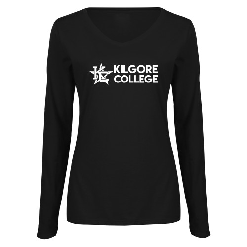  Womens Black Long Sleeve V Neck Tee  - Kilgore Horizontal