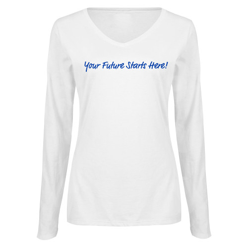  Womens White Long Sleeve V Neck Tee - Your future