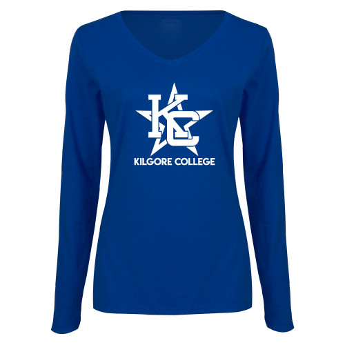  Womens Royal Long Sleeve V Neck Tee  - Primary