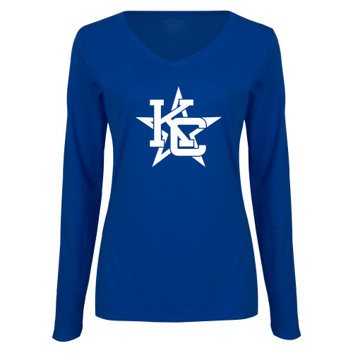  Womens Royal Long Sleeve V Neck Tee  - KC