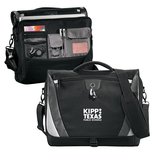 Black/Grey Slope Computer Messenger Bag-KIPP Texas Stacked Logo