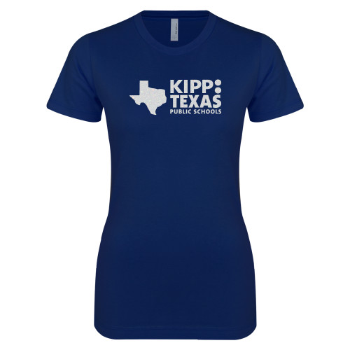 Next Level Womens Navy Boyfriend Tee-C White Soft Glitter