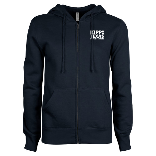 ENZA Womens Navy Fleece Full Zip Hoodie-KIPP Texas Stacked Logo