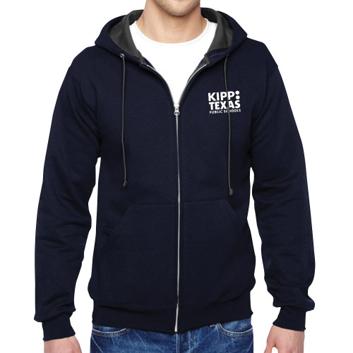 Navy Fleece Full Zip Hoodie-KIPP Texas Stacked Logo