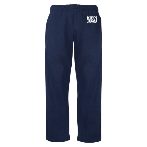 Navy Fleece Open Bottom Pant-KIPP Texas Stacked Logo