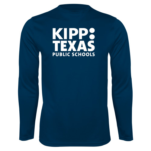 Navy Performance Long Sleeve Shirt-KIPP Texas Stacked Logo