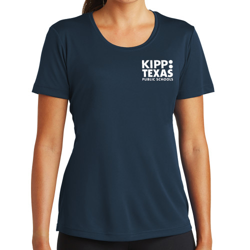 Womens Navy Performance Tee-KIPP Texas Stacked Logo