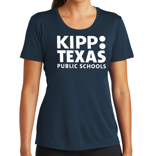 Womens Navy Performance Tee-KIPP Texas Stacked Logo