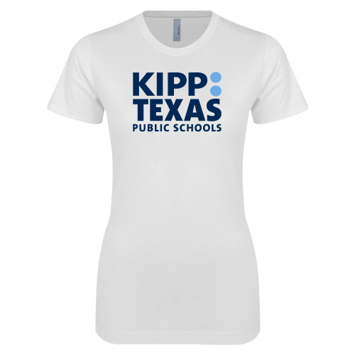 Next Level Womens White Boyfriend Tee-KIPP Texas Stacked Logo