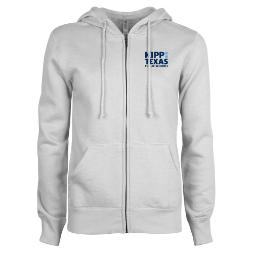 ENZA Womens White Fleece Full Zip Hoodie-KIPP Texas Stacked Logo