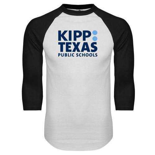 White/Black Raglan Baseball T Shirt-KIPP Texas Stacked Logo