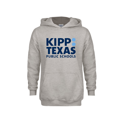 Youth Grey Fleece Hood-KIPP Texas Stacked Logo