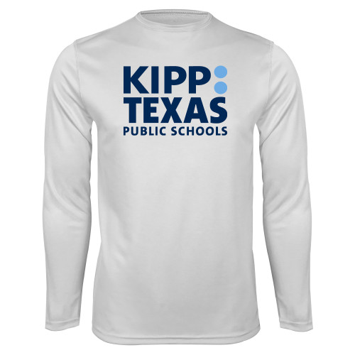 White Performance Long Sleeve Shirt-KIPP Texas Stacked Logo