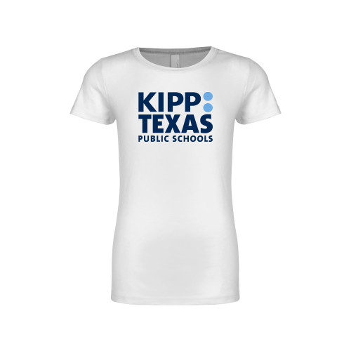 Next Level Girls White Fashion Fit T Shirt-KIPP Texas Stacked Logo